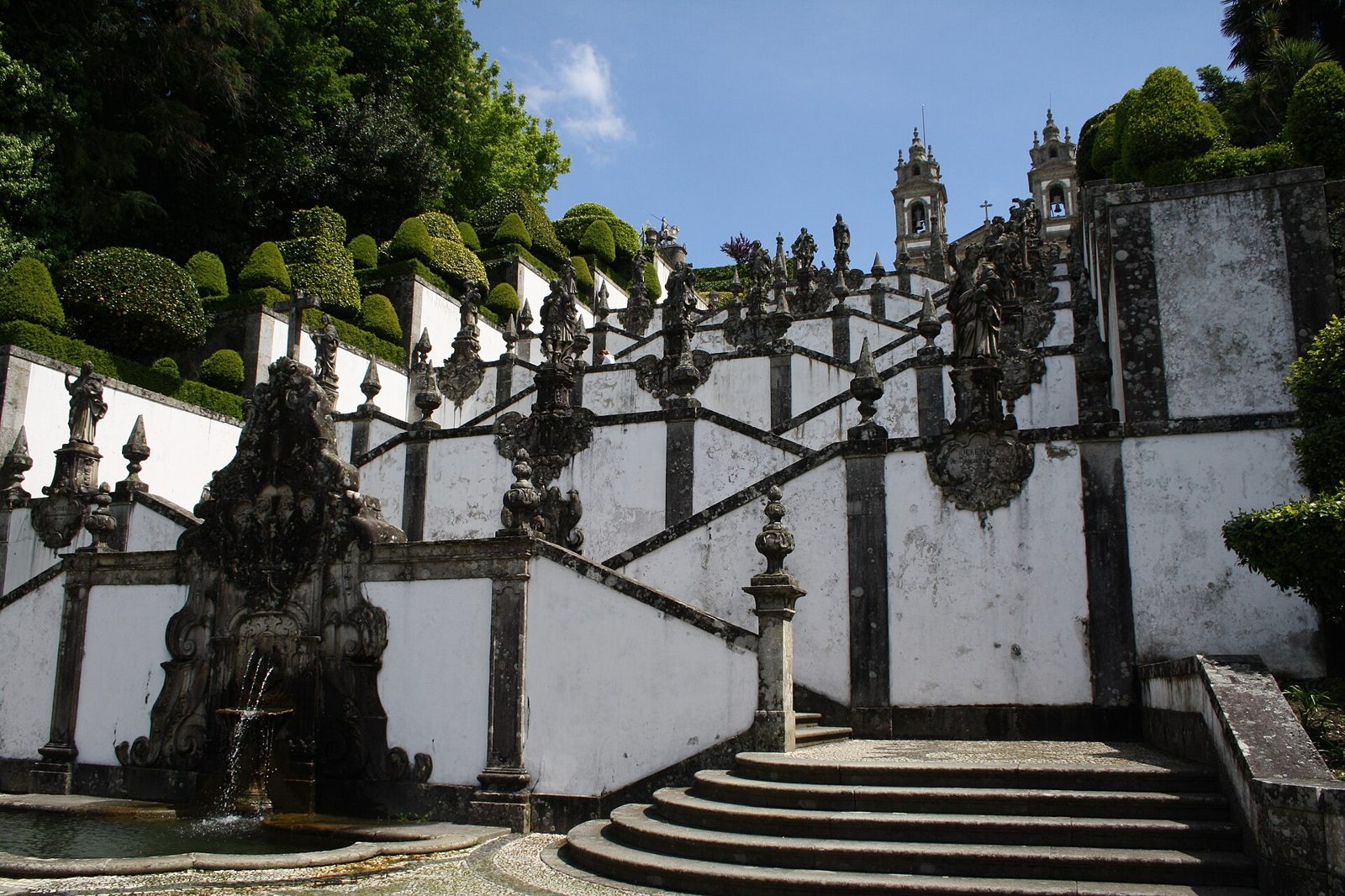The baroque stairway, fountains and clipped hedges of Bom Jesus do Monte above Braga